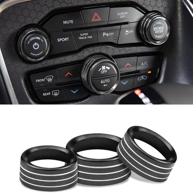 AuTK Aluminum Alloy HVAC Knob & Button Covers Kit fit for Dodge Challenger & Charger 2015-2024, fit for Chrysler 300/300S 2015-2024, fit for Ram 1500/2500/3500 2013-2014 & 2016 (5Pcs Black) - Image 2